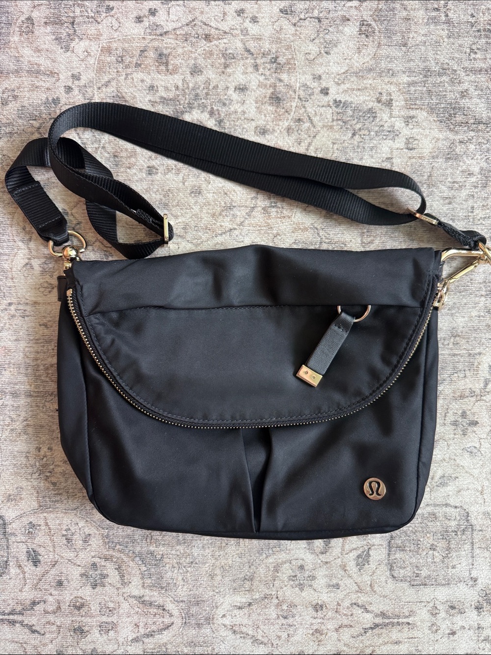 Lululemon Festival 5L Black Crossbody Messenger Bag with Gold Hardware